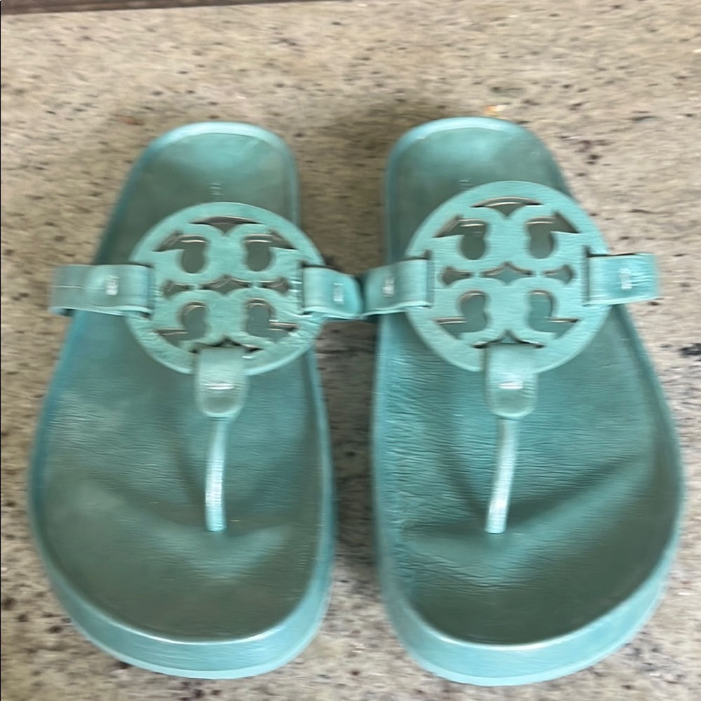NWOT Tory Burch Miller Cloud Metallic Teal Sandals Size 12